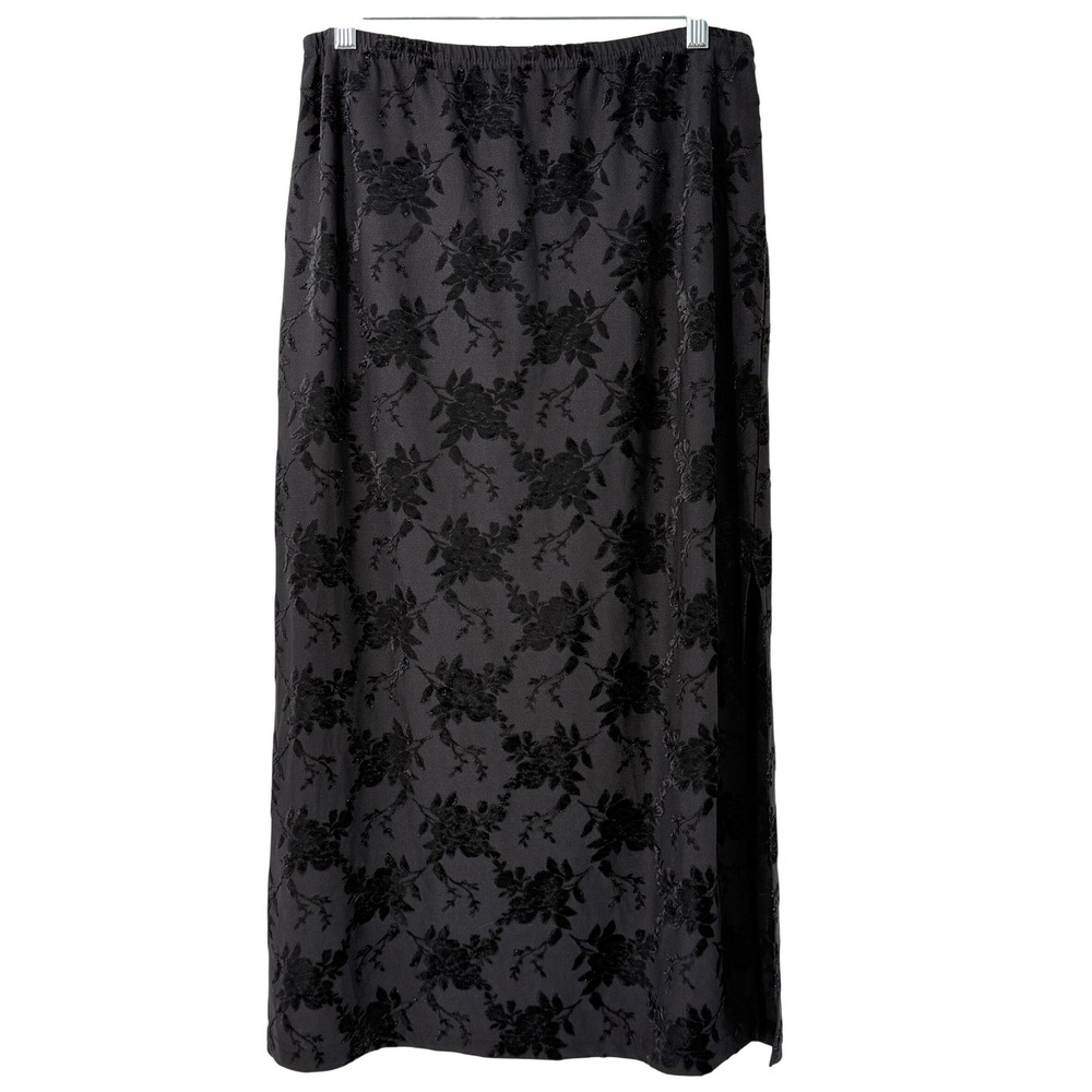Vtg Y2K 90s Velvet Burnout Maxi Skirt sz L Whimsigoth Witchy Vamp Dark floral